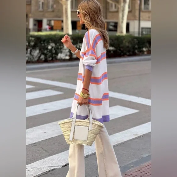 Zoey striped long sleeve button cardigan - Picture 4 of 5